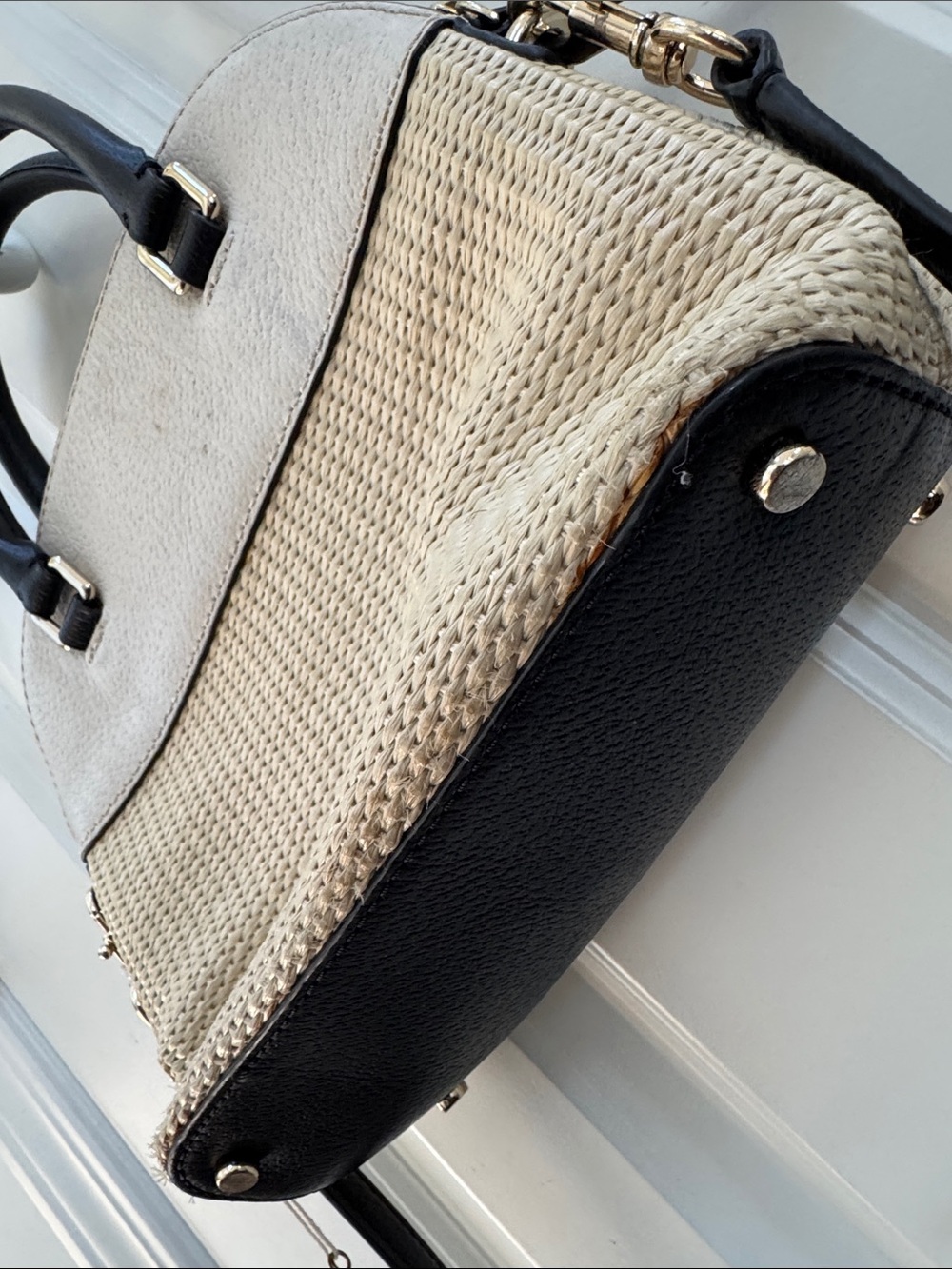 kate spade Cream and Black Textured Satchel with Crossbody Strap - Picture 8 of 10